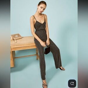 Reformation Sparkly Metallic Koda Black Jumpsuit with Spaghetti Straps Size XS